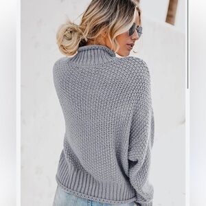 Oversized Batwing Sleeve Loose Chunky Knit Turtleneck Sweater Top